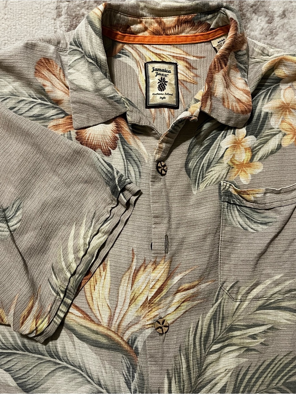 Jamaica Jaxx Mens Medium 100% Silk Tropical Floral Hawaiian Resort Camp Shirt M